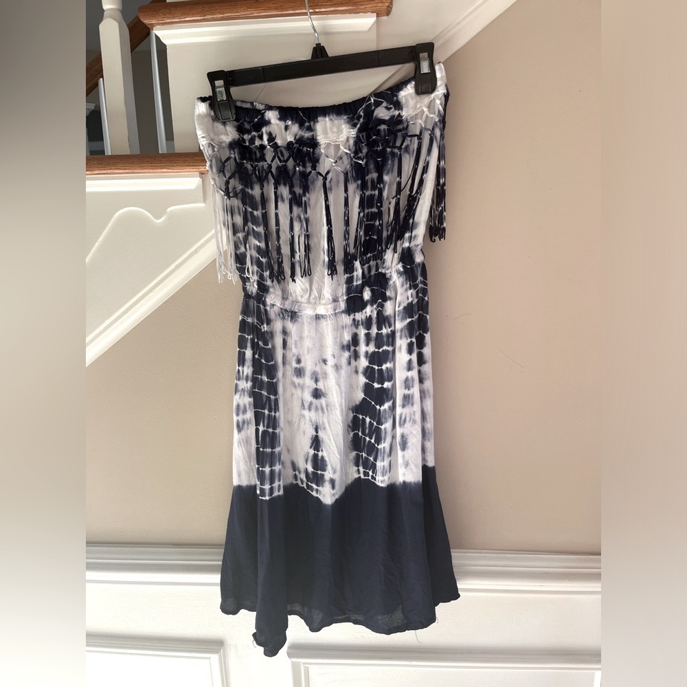 Tie-Dye Fringe Strapless Dress